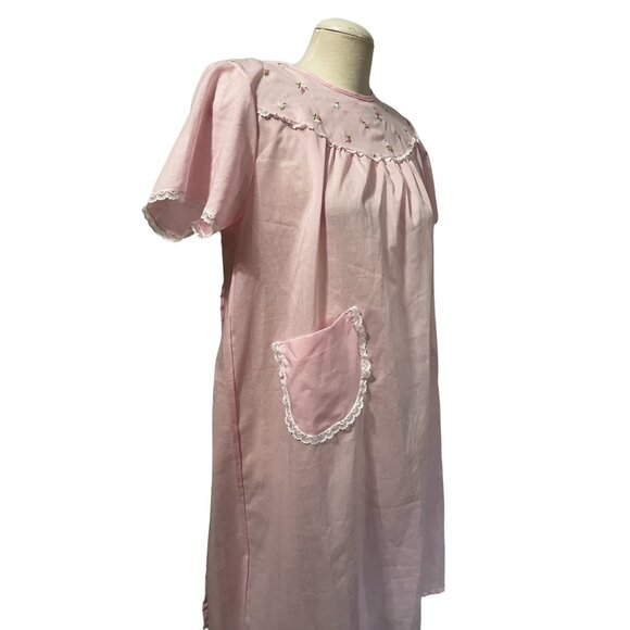 Vintage Handmade Pink Floral Embroidered Wrap Night Gown Robe Sz S/M Womens Shor - Picture 11 of 12